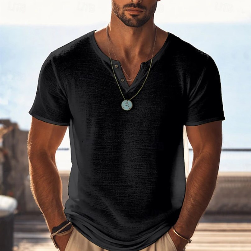 Mitchell Gorman | Mint Textured Henley T-Shirt For Men