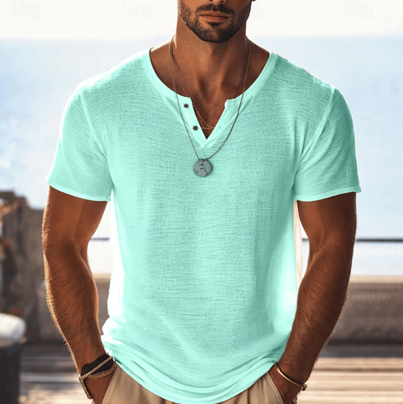 Mitchell Gorman | Mint Textured Henley T-Shirt For Men