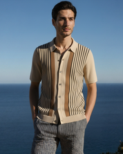 Enzo Moretti | Riviera Stripe Knit Polo with Statement Panels For Men