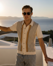 Enzo Moretti | Riviera Stripe Knit Polo with Statement Panels For Men