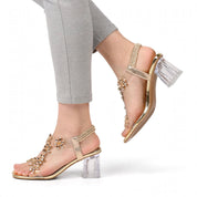 Simona Thornshaw | Flower Clear Block Heel Sandals For Women