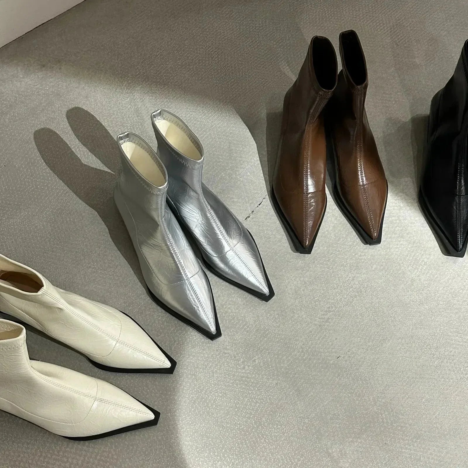 Celeste Laurent | Metallic Pointed Ankle Boots For Women