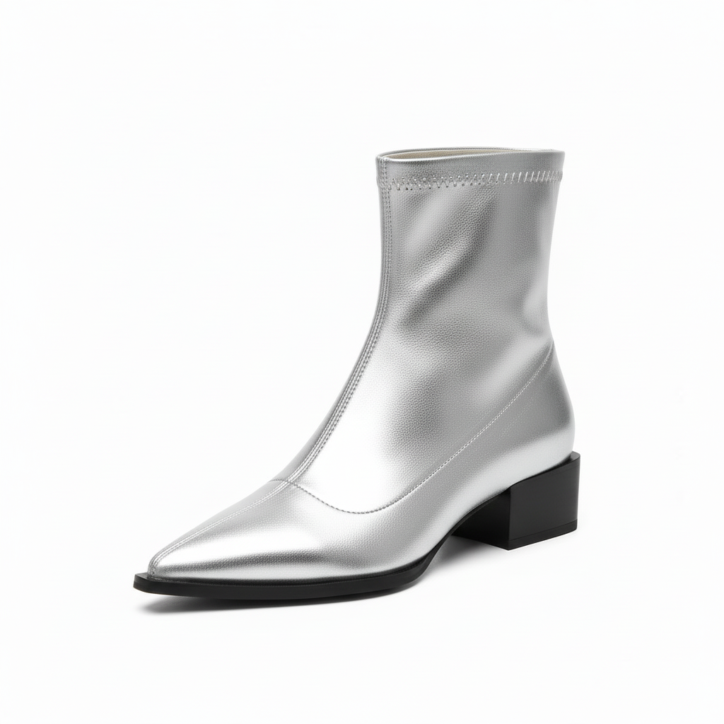 Celeste Laurent | Metallic Pointed Ankle Boots For Women