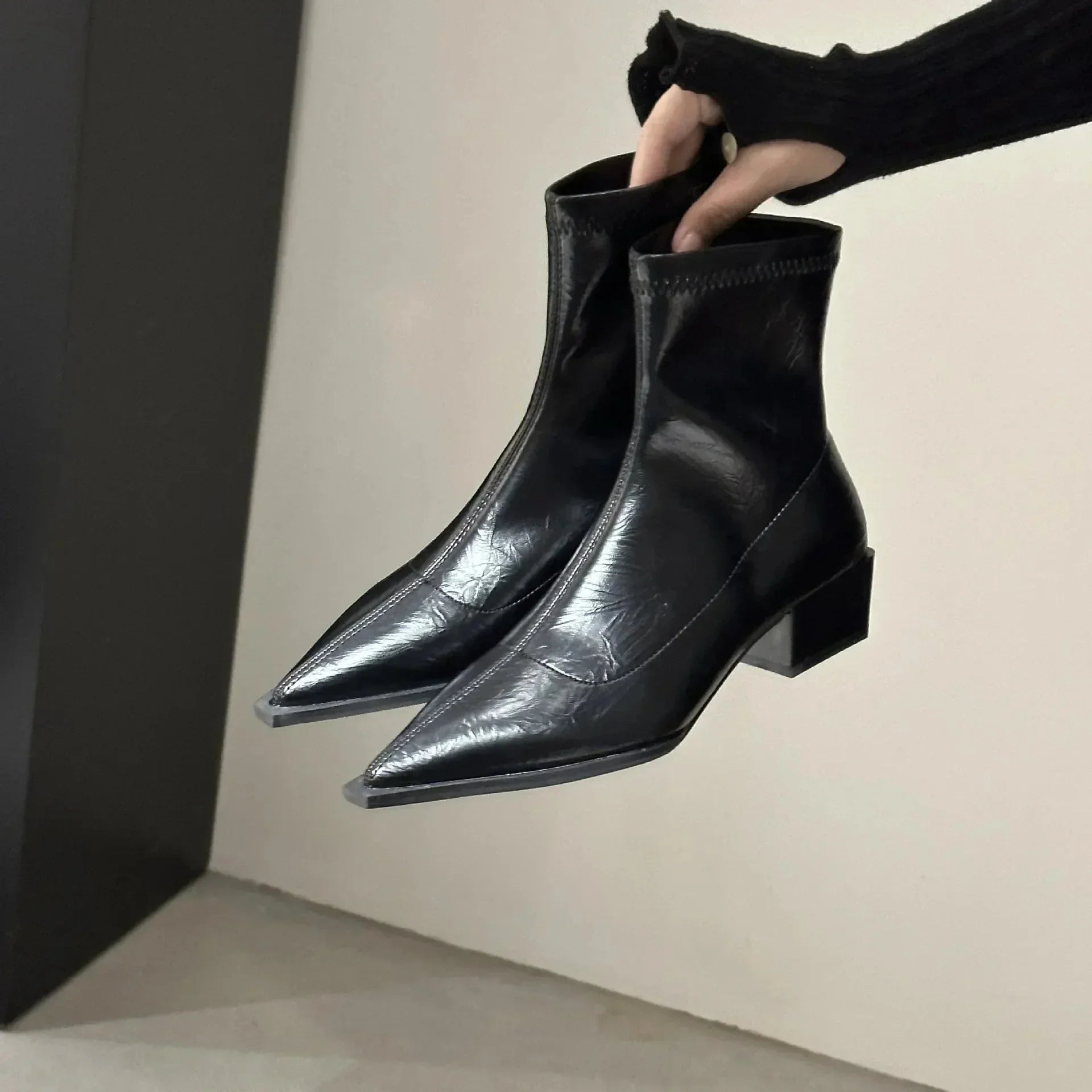 Celeste Laurent | Metallic Pointed Ankle Boots For Women