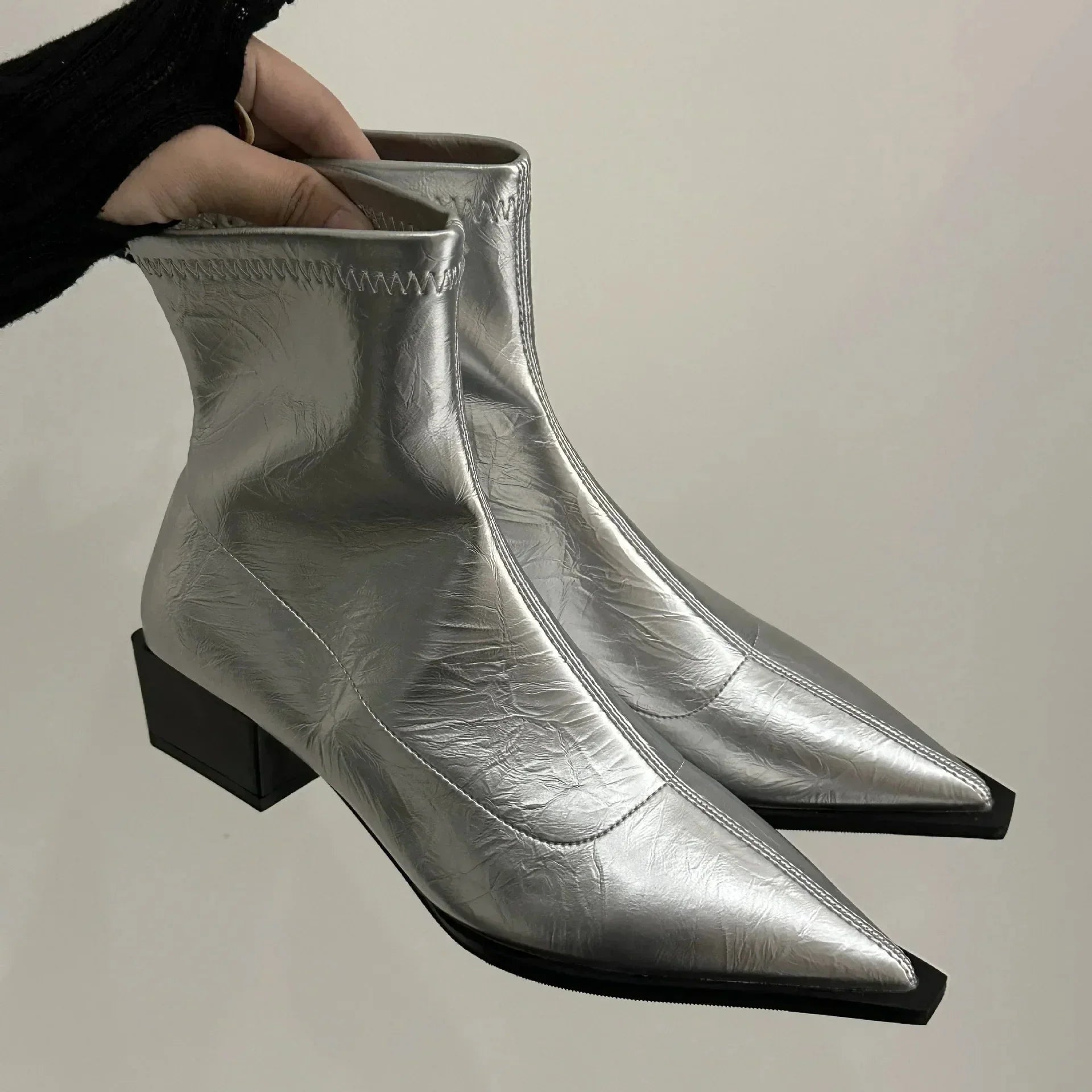 Celeste Laurent | Metallic Pointed Ankle Boots For Women