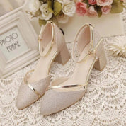 Ava Calloway | Silver Glitter Block Heel Sandals For Women