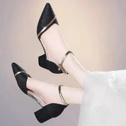 Ava Calloway | Silver Glitter Block Heel Sandals For Women