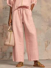 Hannah Castellan | Linen-Blend Shirt and Wide-Leg Pants Co-Ord Set For Women