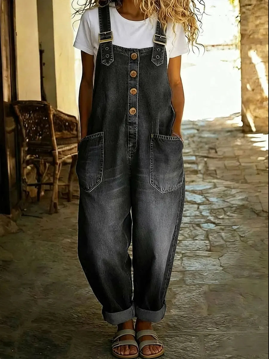 Brooke Sullivan | Wide Leg Denim Overall Jumpsuit For Women