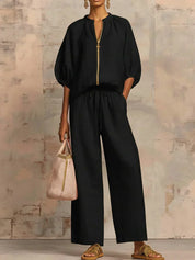 Hannah Castellan | Linen-Blend Shirt and Wide-Leg Pants Co-Ord Set For Women