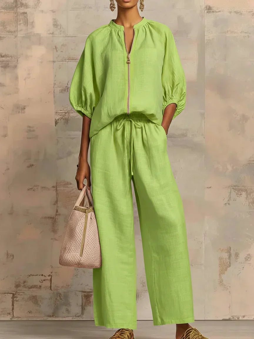 Hannah Castellan | Linen-Blend Shirt and Wide-Leg Pants Co-Ord Set For Women