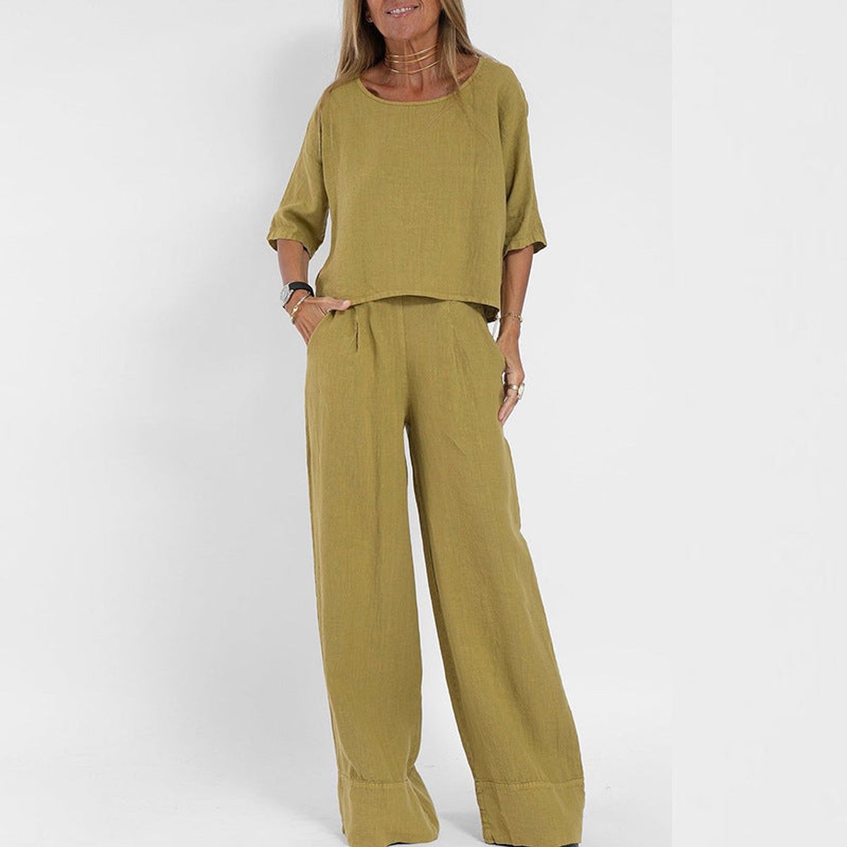 Hannah Young | Relaxed Linen-Blend Wide Leg Pants Set For Women