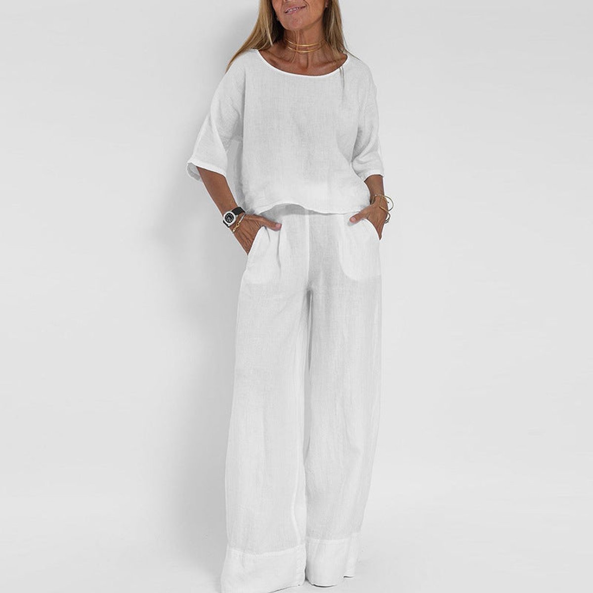 Hannah Young | Relaxed Linen-Blend Wide Leg Pants Set For Women