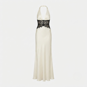 Phoebe Stafford | Halter Neck Satin Maxi Dress with Lace Waist Panel For Women