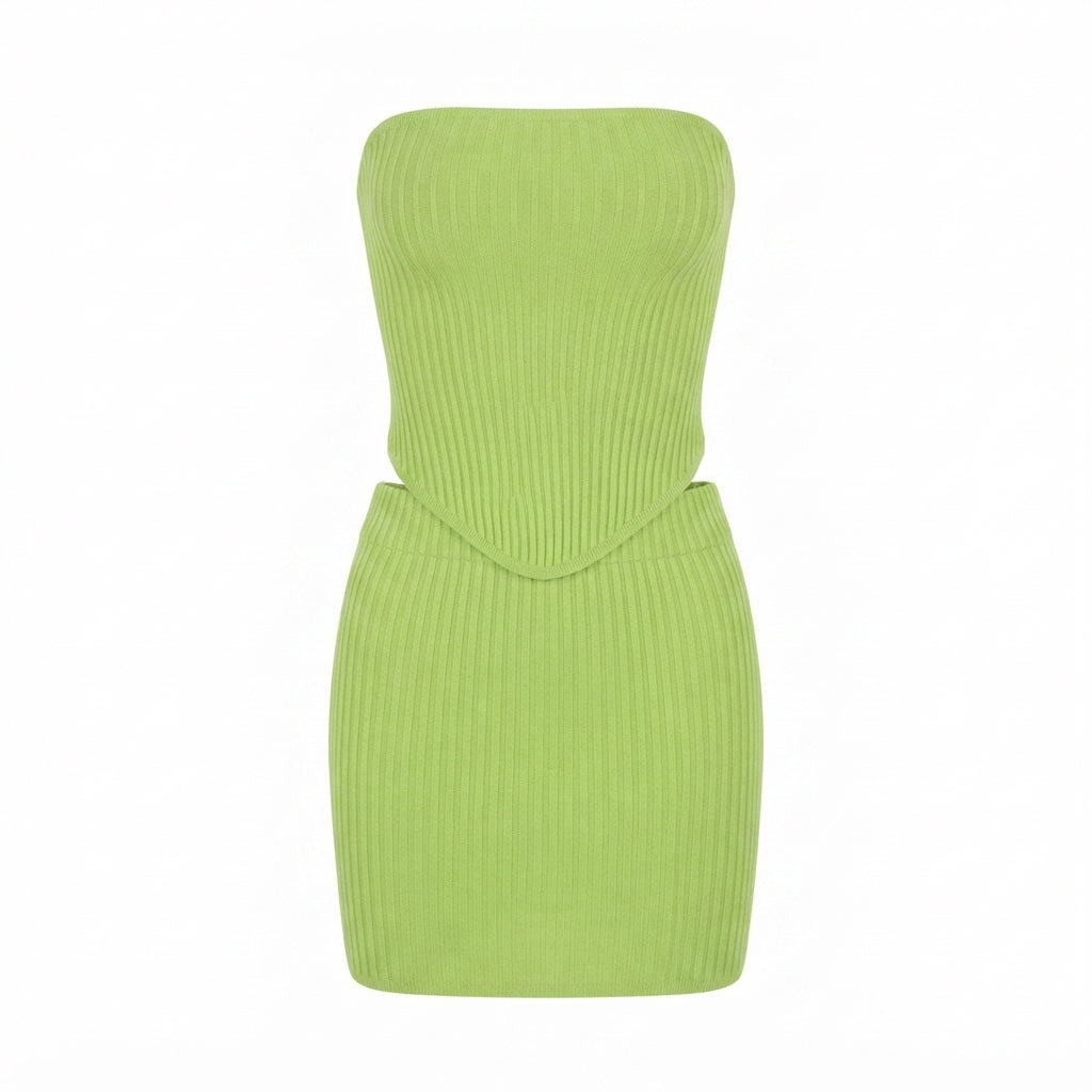 Poppy Ashgrove | Ribbed Two-Piece Skirt Set For Women