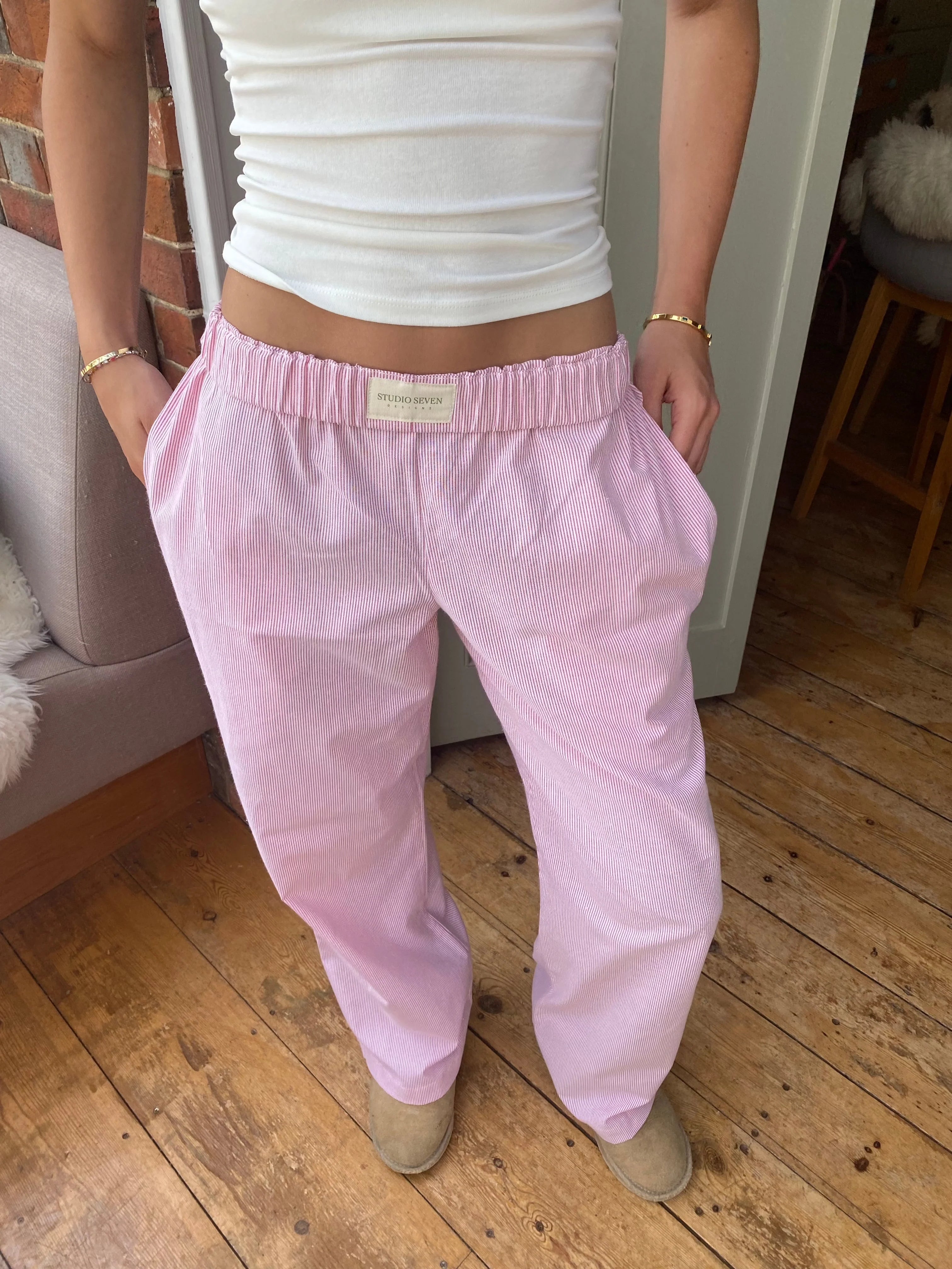 Etta Belford | Pink Elastic Waist Wide Leg Lounge Pants For Women