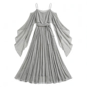 Pippa Elmwood | Grey Chiffon Cold Shoulder Two Piece Set For Women