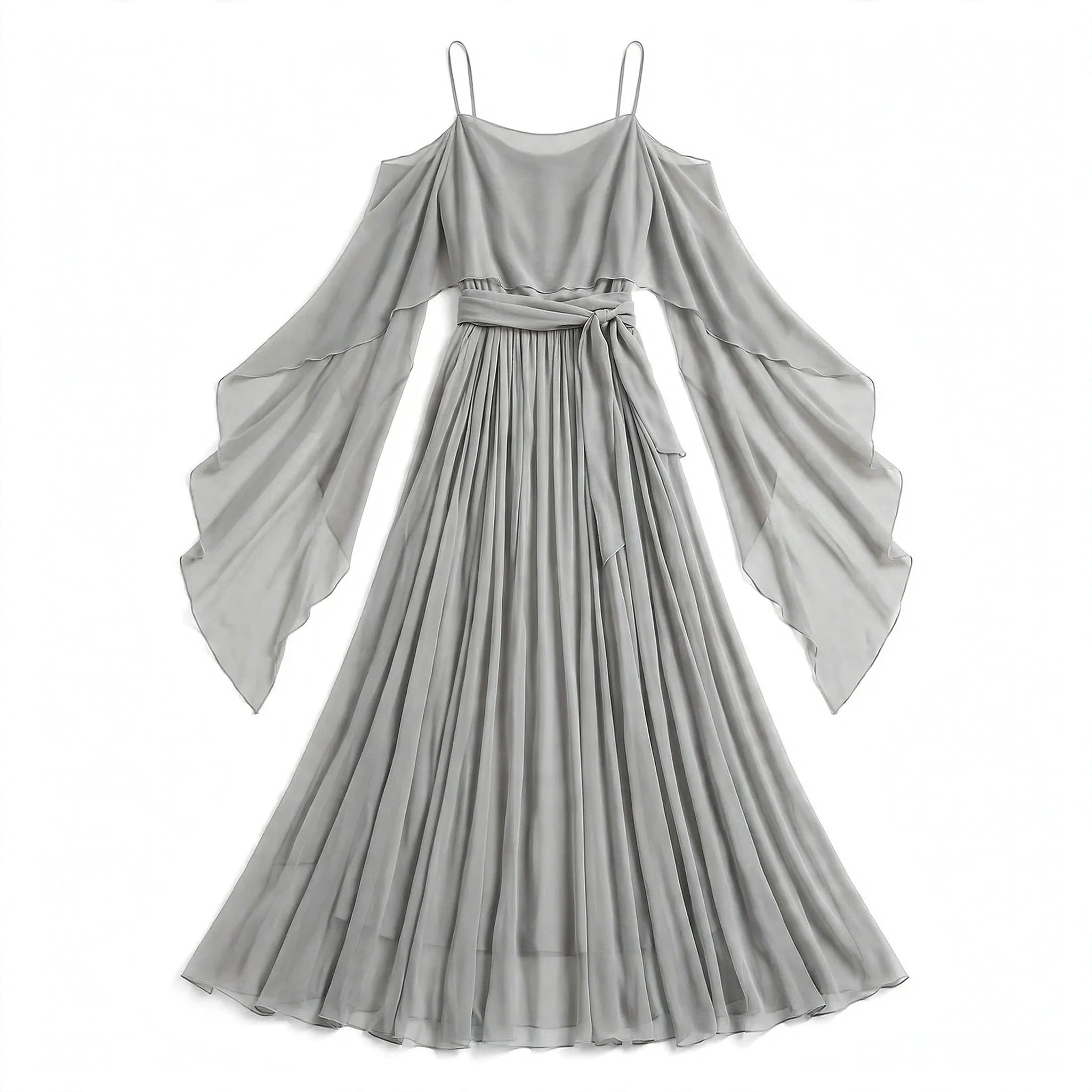 Pippa Elmwood | Grey Chiffon Cold Shoulder Two Piece Set For Women