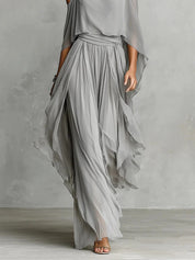 Pippa Elmwood | Grey Chiffon Cold Shoulder Two Piece Set For Women