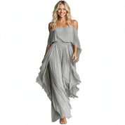 Pippa Elmwood | Grey Chiffon Cold Shoulder Two Piece Set For Women