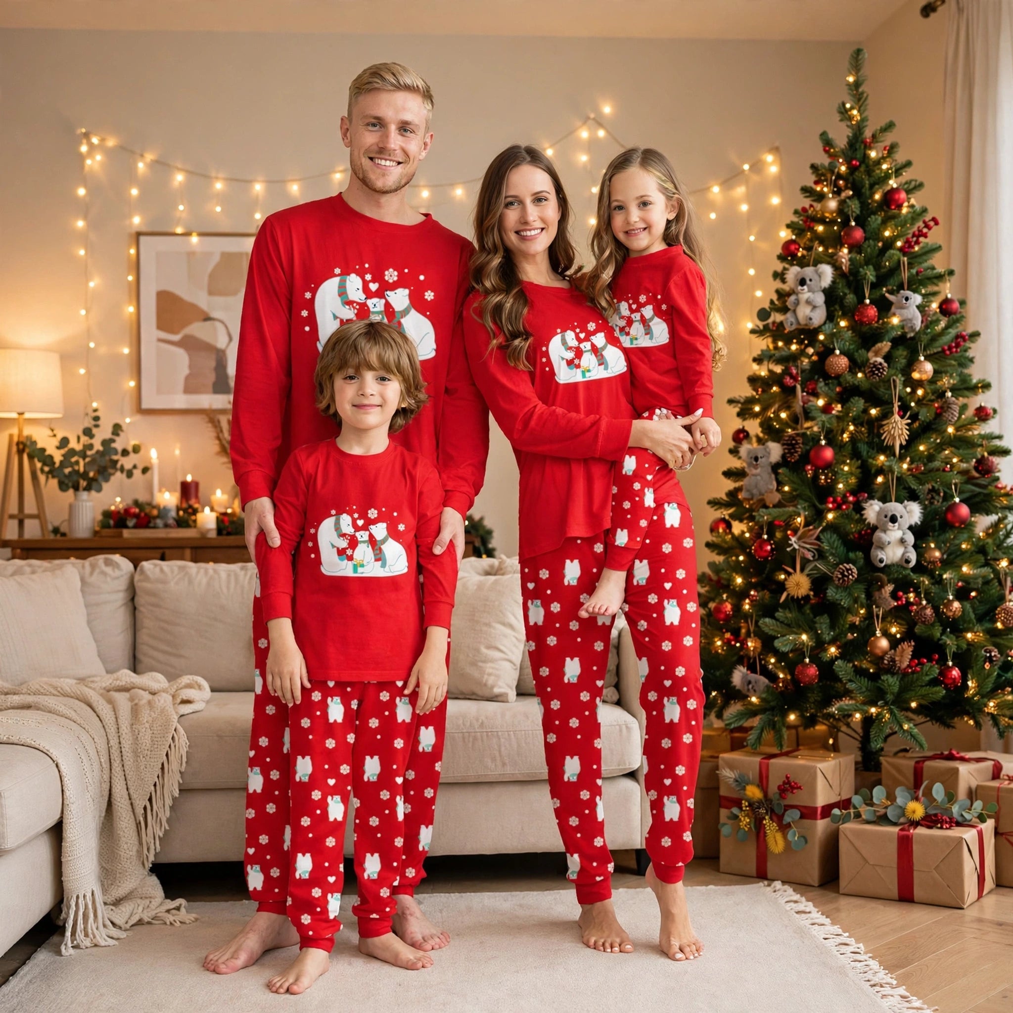 Polar Hug | Red Polar Bear Print Christmas Pyjamas Unisex & Family