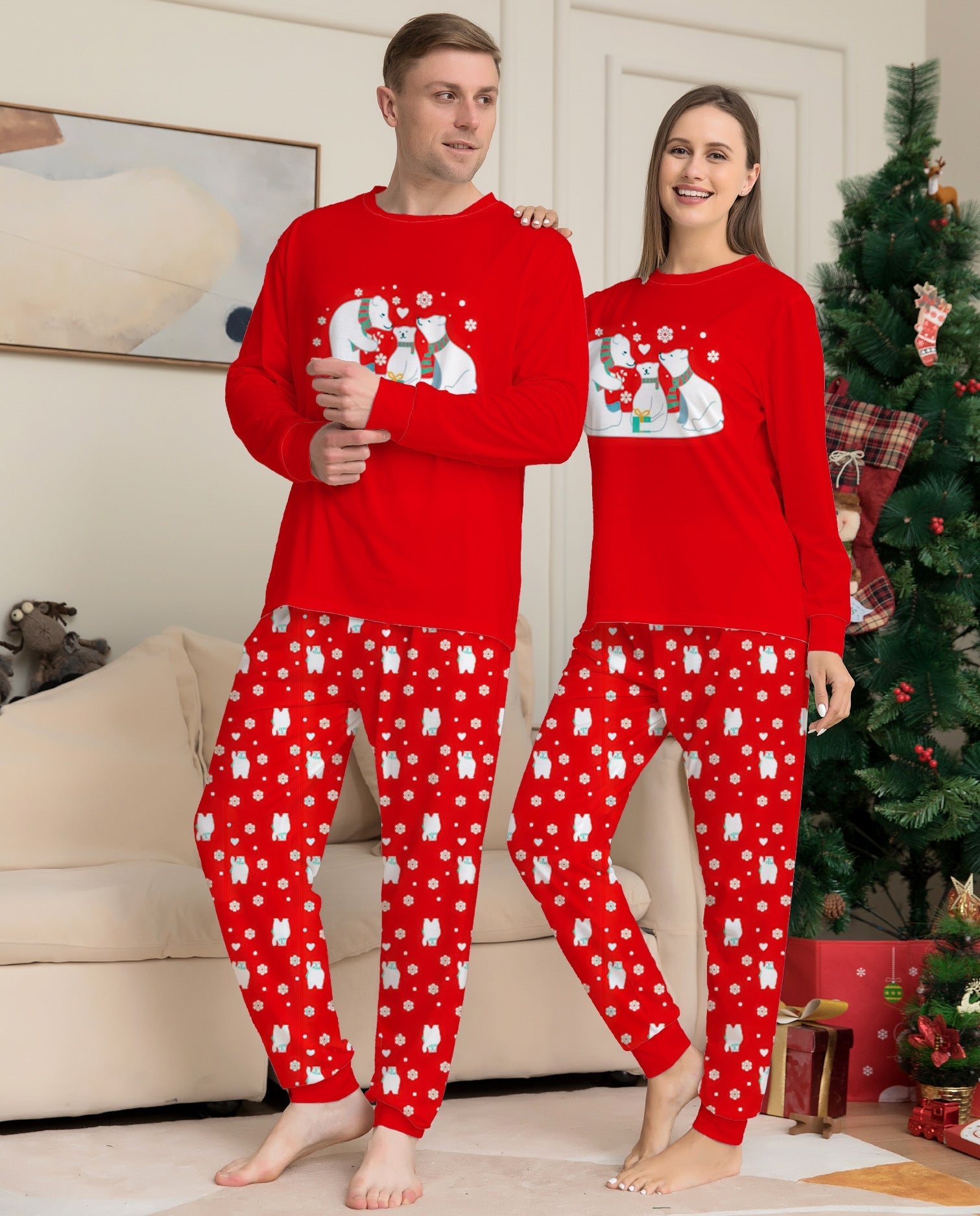 Polar Hug | Red Polar Bear Print Christmas Pyjamas Unisex & Family