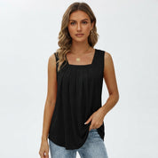 Poppy Reynolds | Pleated Square Neck Tank Top For Women