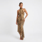Poppy Sinclair | Leopard Print Halter Maxi Dress For Women