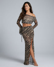 Tara Kingsley | Zebra Print Mesh Crop Top & Maxi Skirt Set For Women