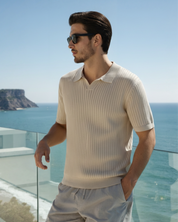 Renzo Bellini | Ribbed Knit Polo Shirt with Coastal Elegance For Men