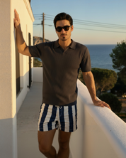 Renzo Bellini | Ribbed Knit Polo Shirt with Coastal Elegance For Men