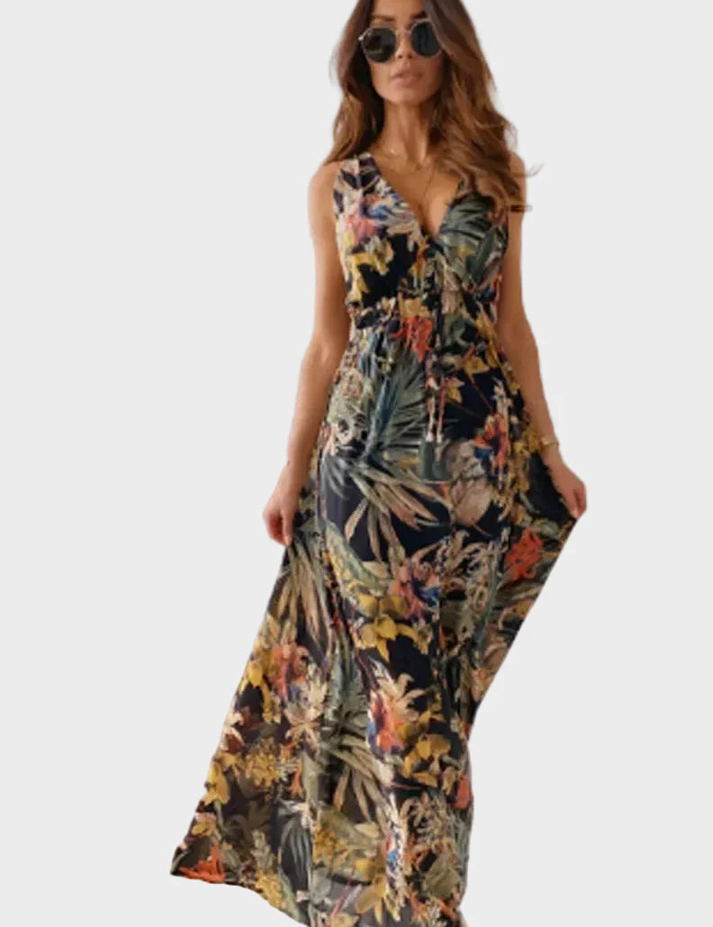 Isla Robertson | Tropical Floral V-Neck Maxi Dress For Women
