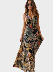 Isla Robertson | Tropical Floral V-Neck Maxi Dress For Women