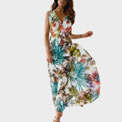 Isla Robertson | Tropical Floral V-Neck Maxi Dress For Women