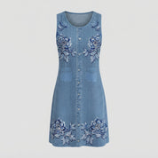 Scarlett Barnes | Denim Floral Print Midi Dress For Women