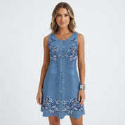 Scarlett Barnes | Denim Floral Print Midi Dress For Women