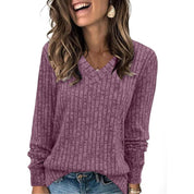 Victoria Monroe | Ribbed V-Neck Knit Top For Women