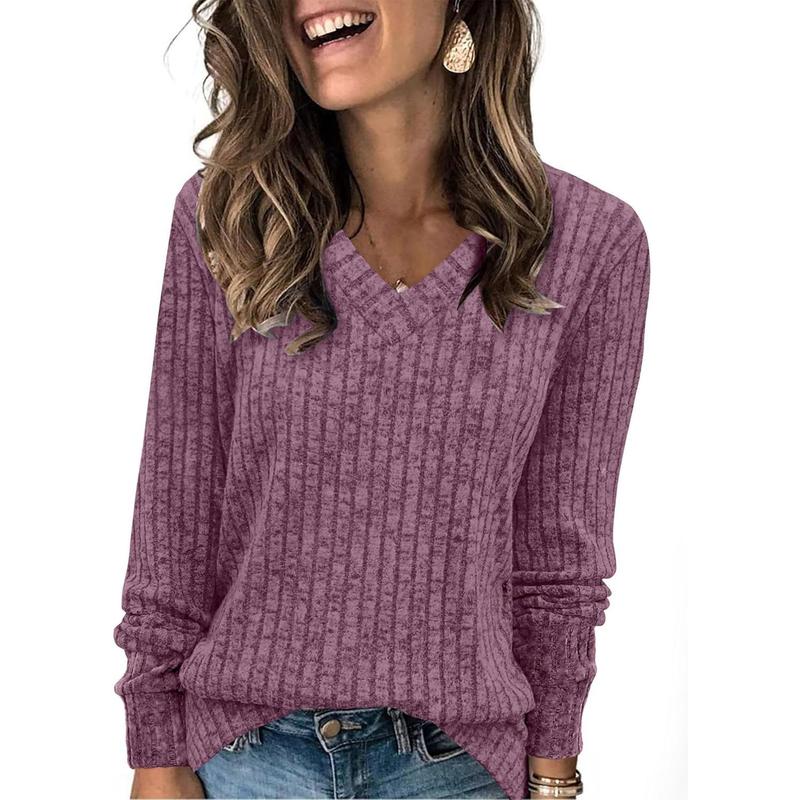 Victoria Monroe | Ribbed V-Neck Knit Top For Women
