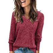 Victoria Monroe | Ribbed V-Neck Knit Top For Women