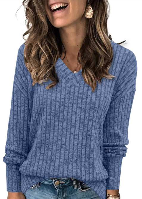 Victoria Monroe | Ribbed V-Neck Knit Top For Women