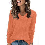 Victoria Monroe | Ribbed V-Neck Knit Top For Women