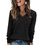 Victoria Monroe | Ribbed V-Neck Knit Top For Women