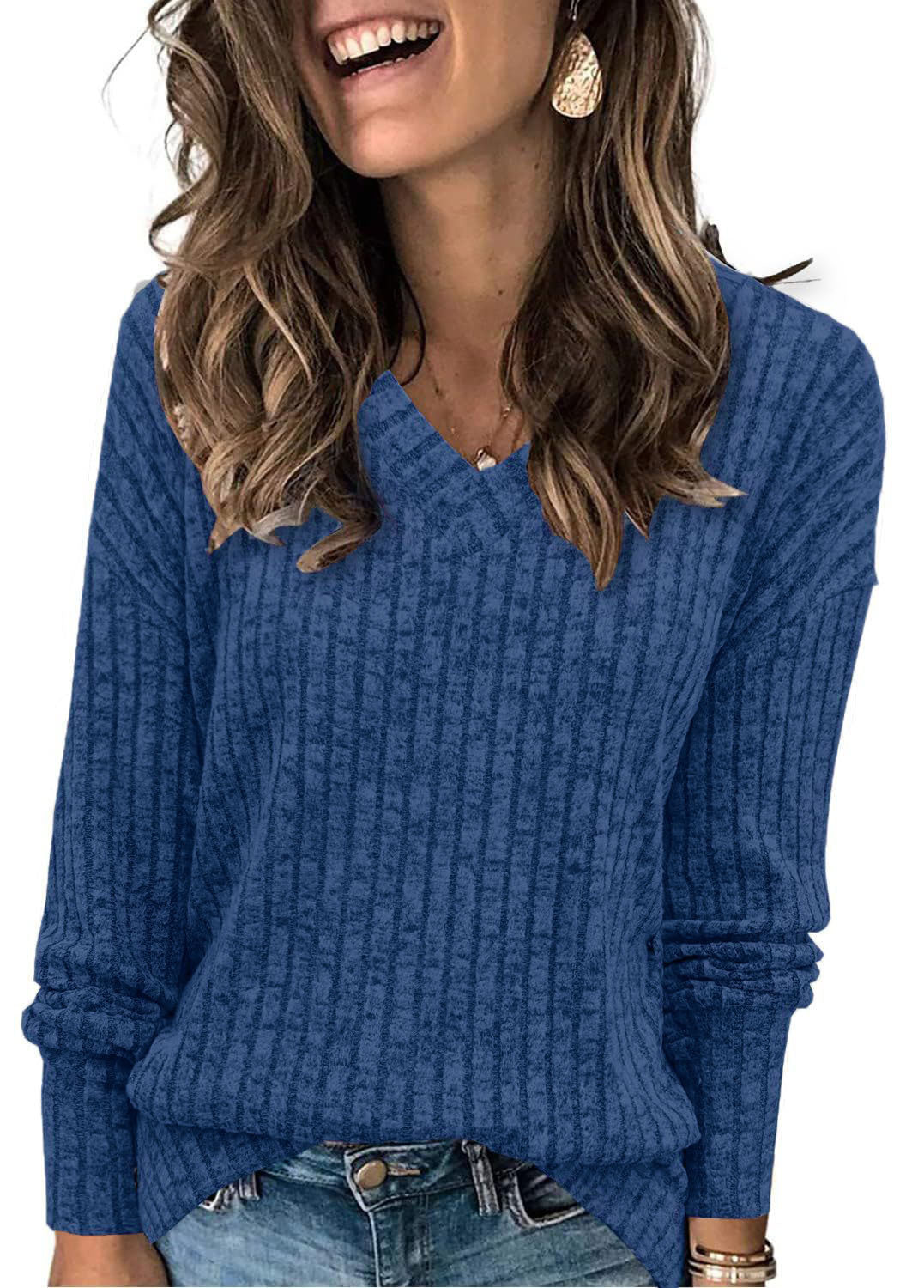 Victoria Monroe | Ribbed V-Neck Knit Top For Women