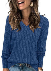 Victoria Monroe | Ribbed V-Neck Knit Top For Women