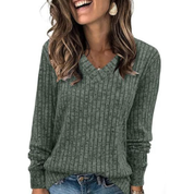Victoria Monroe | Ribbed V-Neck Knit Top For Women