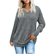 Victoria Monroe | Ribbed V-Neck Knit Top For Women