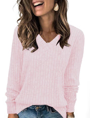 Victoria Monroe | Ribbed V-Neck Knit Top For Women
