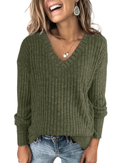 Victoria Monroe | Ribbed V-Neck Knit Top For Women