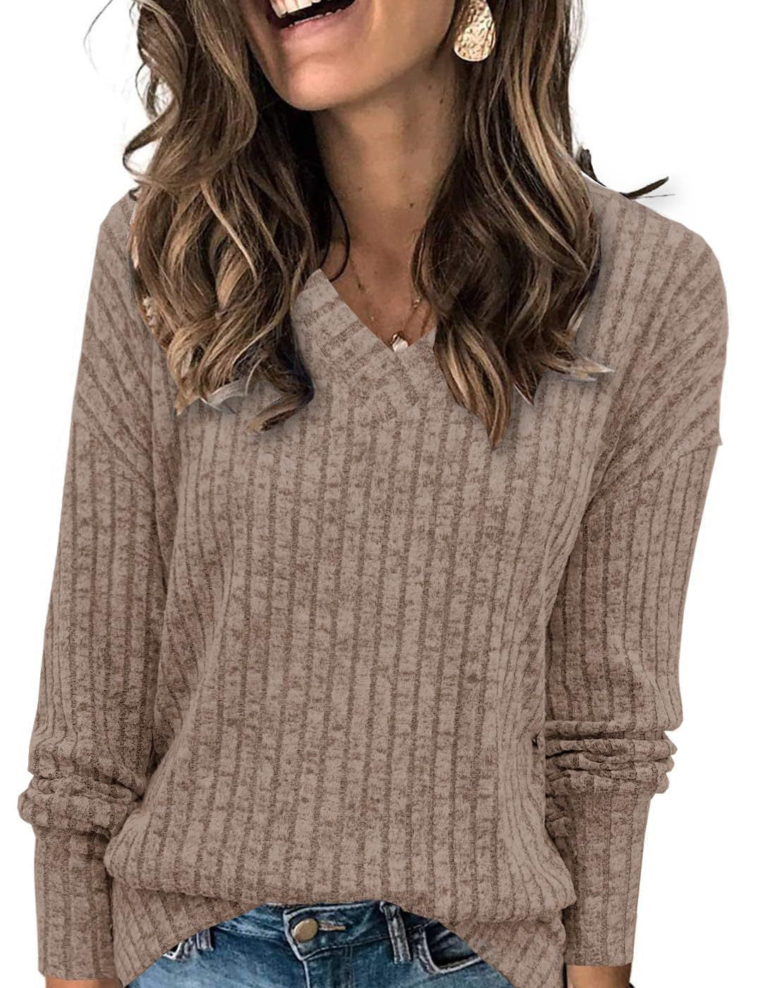 Victoria Monroe | Ribbed V-Neck Knit Top For Women