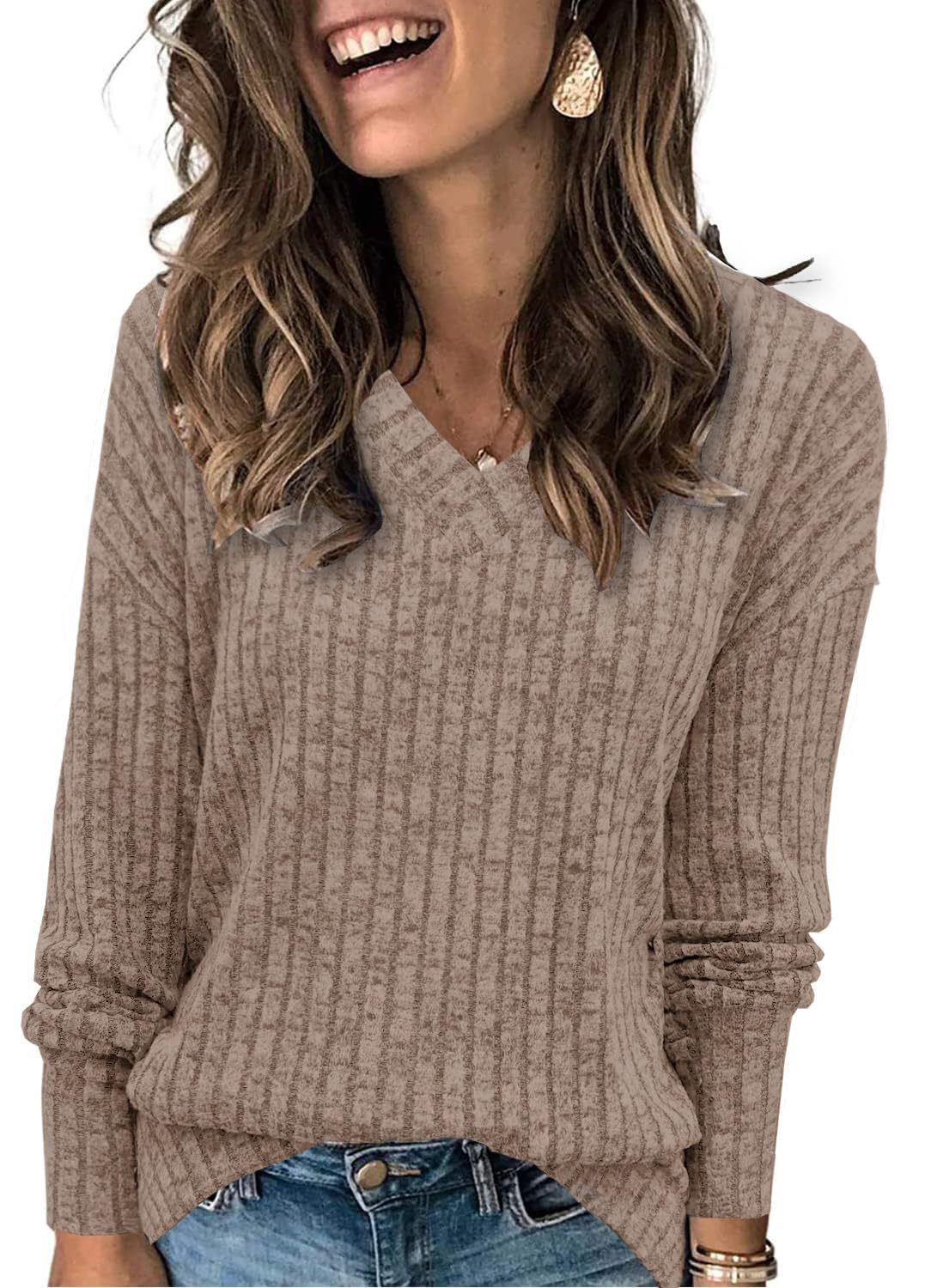 Victoria Monroe | Ribbed V-Neck Knit Top For Women